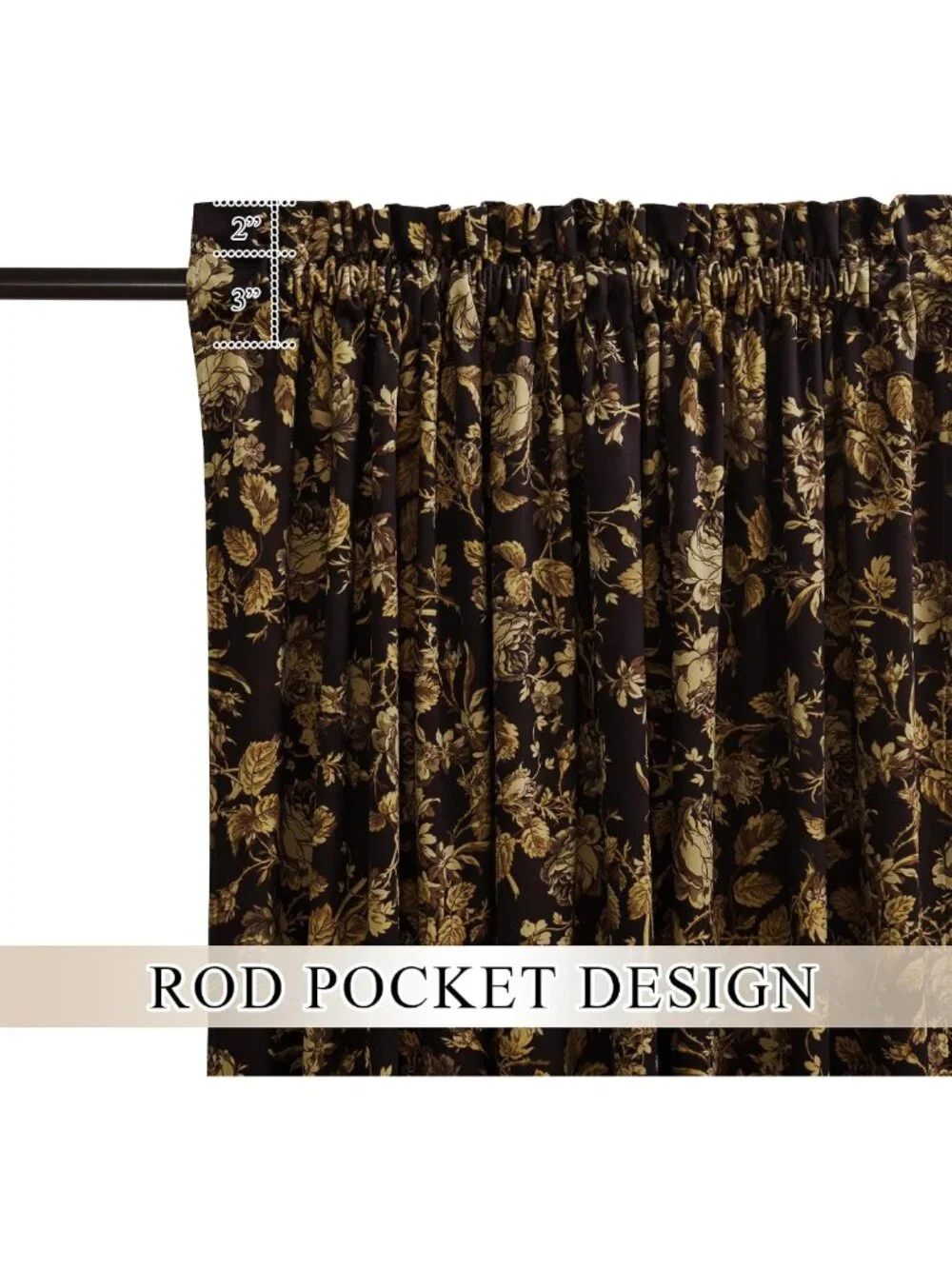 Soft Velvet Retro Gold Floral Curtains, 2 Panels, W52 x L84, Elegant Drapes